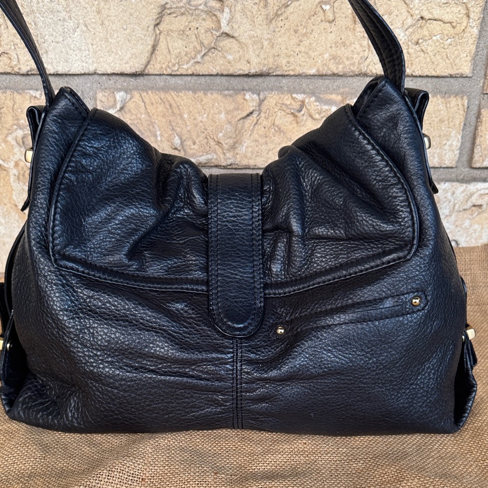 B MAKOWSKY large Leather Shoulder Bag Hobo Bag Gold Hardware Bow Shape - Picture 8 of 16